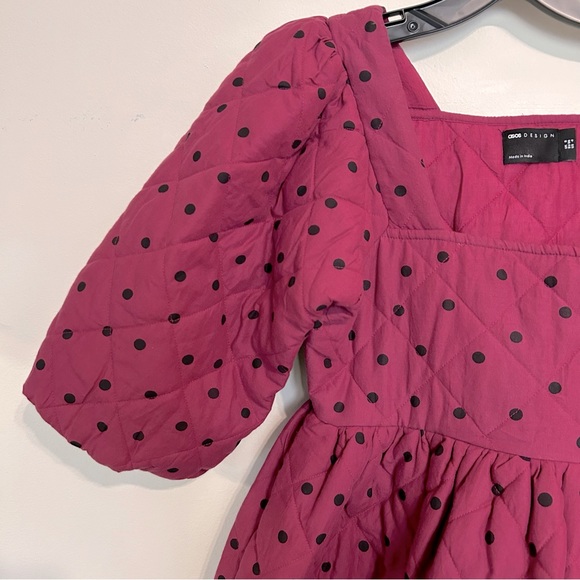Asos Quilted Raspberry Polka Dot Babydoll Dress, US 4 - Picture 7 of 13